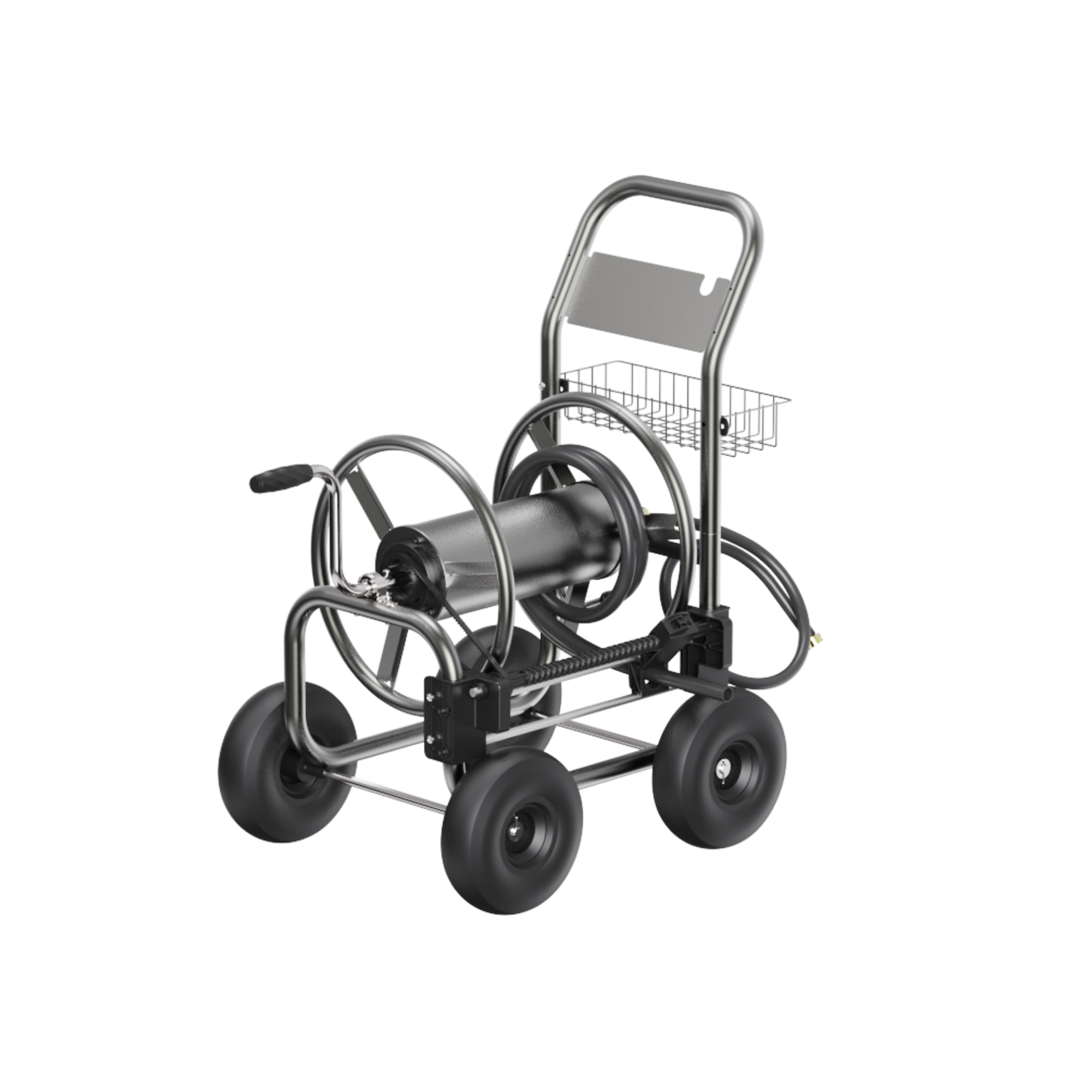 Giraffe Tools, Heavy Duty Hose Reel Cart with Wheels, 5/8in. 250ft., Hose Length Capacity 250 ft, Color Silver, Model# HC03BUS
